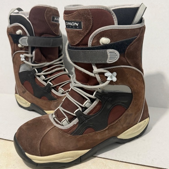 Salomon Synapse Snowboard Boots Mens 13 Brown Suede All Mountain Winter Sport